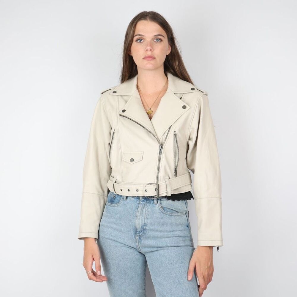 New Free People x Bone White Leather WeTheFree Jacket Size L